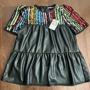 Colorful Sequin/Faux Leather Top